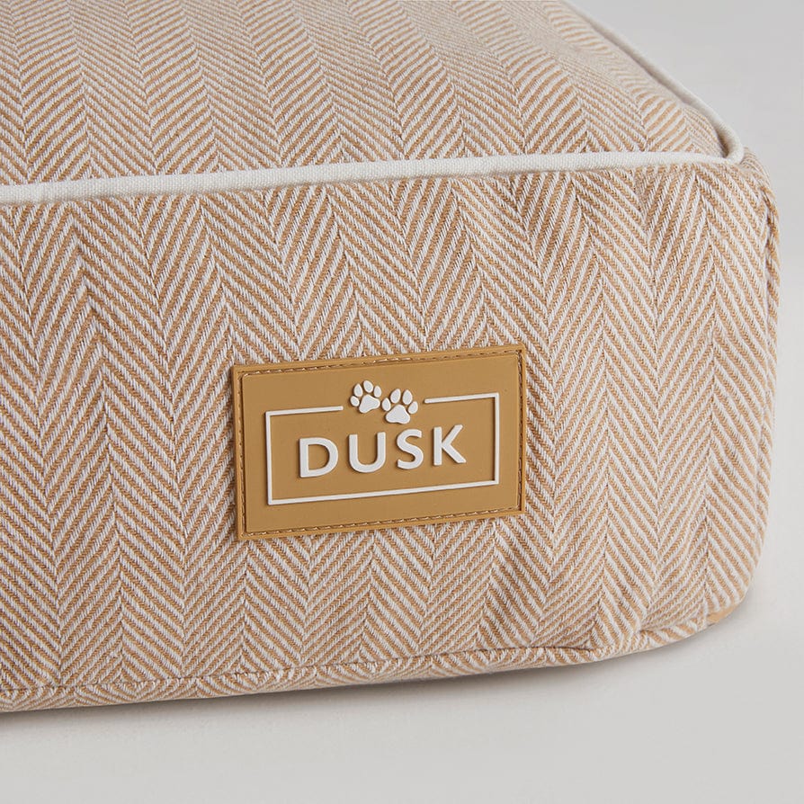 Dusklia - Bailey Pillow Dog Bed - Natural Herringbone