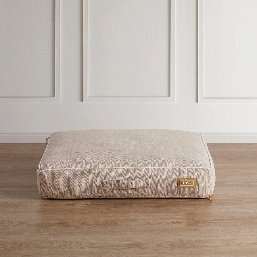Dusklia - Bailey Pillow Dog Bed - Natural Herringbone