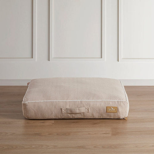 Dusklia - Bailey Pillow Dog Bed - Natural Herringbone