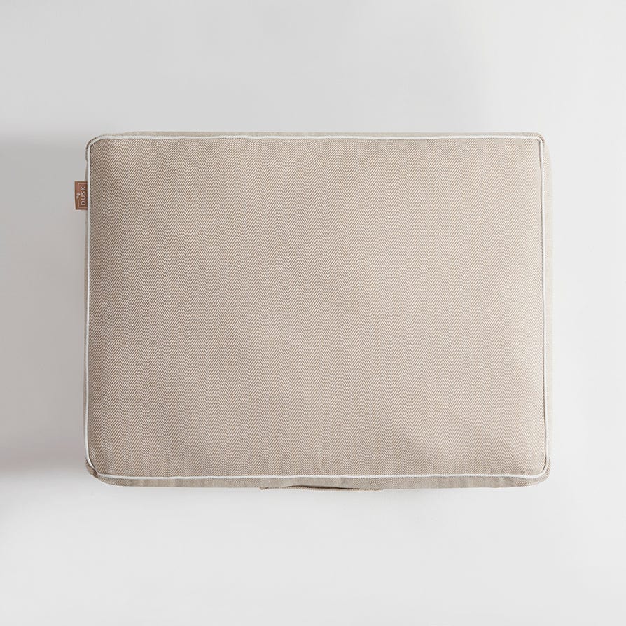 Dusklia - Bailey Pillow Dog Bed - Natural Herringbone
