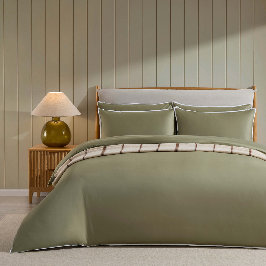 Dusklia - Super Soft Bamboo 300 Thread Count Cotton Plain Dye Duvet Cover - Olive