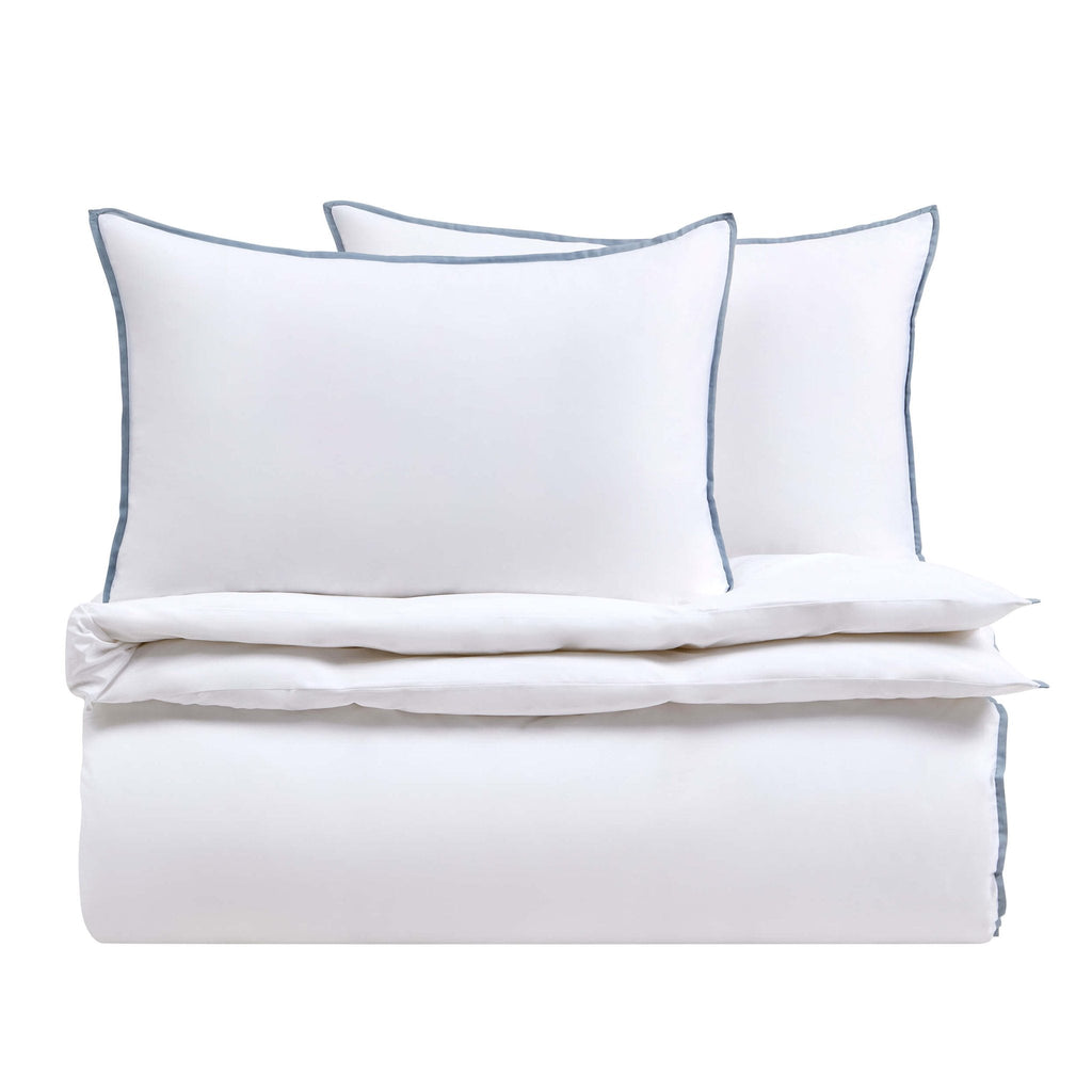 Dusklia - Super Soft Bamboo 300 Thread Count Cotton Plain Dye Duvet Cover - White/Blue