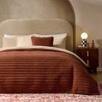 Dusklia - Bavaro Velvet Quilted Stitch Detail Bedspread - Burnt Orange
