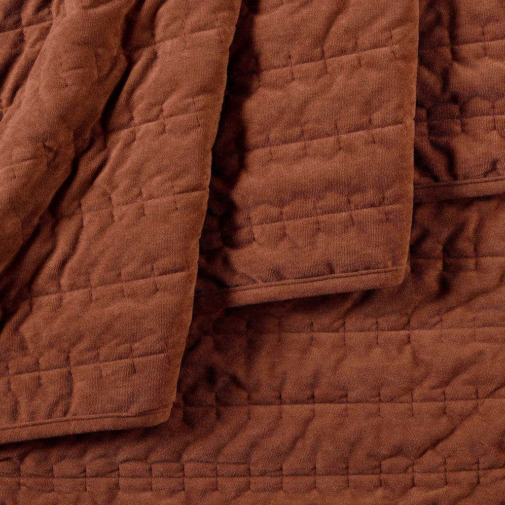 Dusklia - Bavaro Velvet Quilted Stitch Detail Bedspread - Burnt Orange