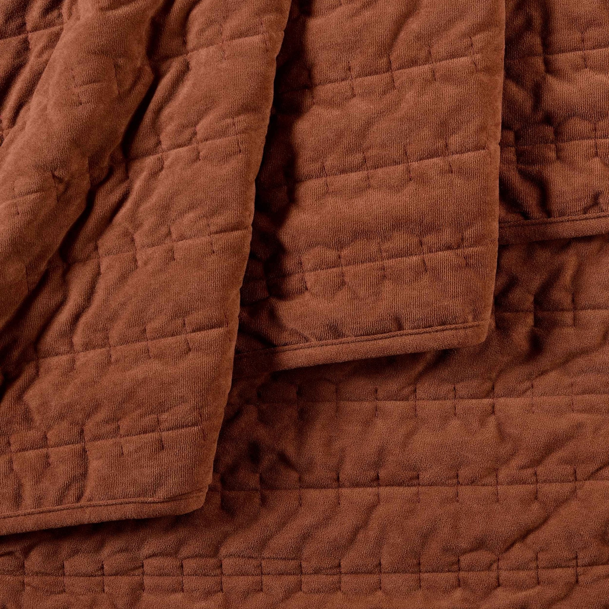 Dusklia - Bavaro Velvet Quilted Stitch Detail Bedspread - Burnt Orange