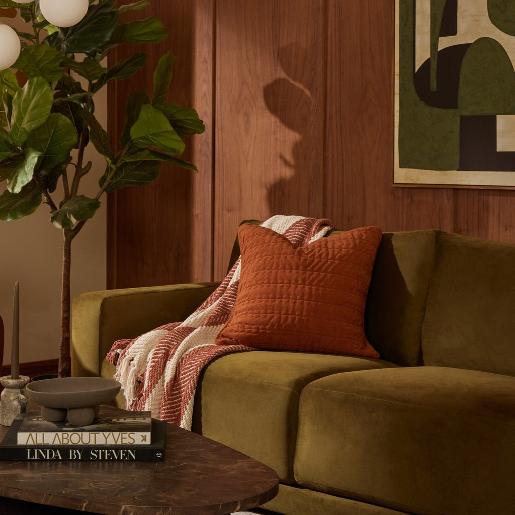 Dusklia - Bavaro Velvet Quilted Stitch Detail Cushion Cover - Burnt Orange