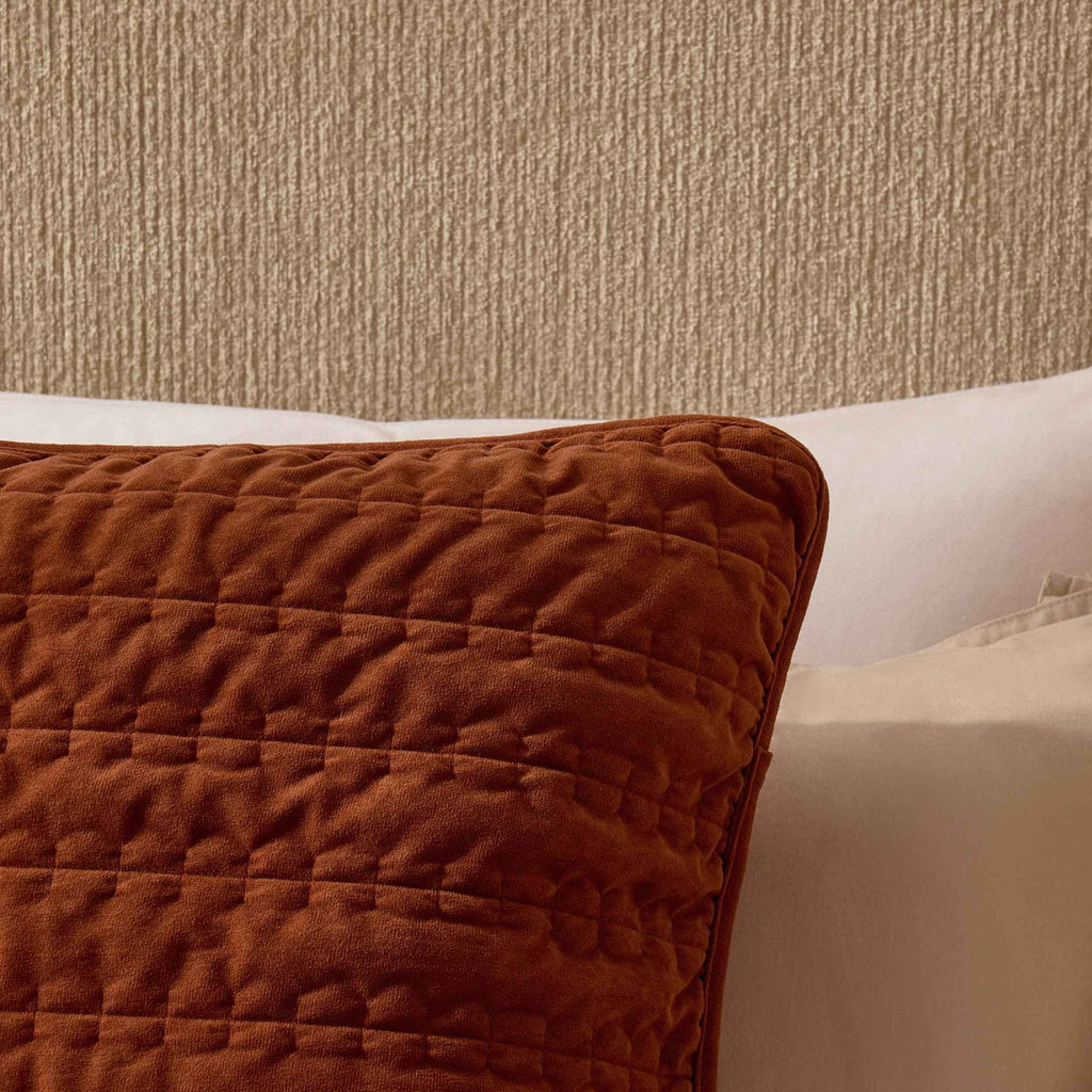 Dusklia - Bavaro Velvet Quilted Stitch Detail Cushion Cover - Burnt Orange