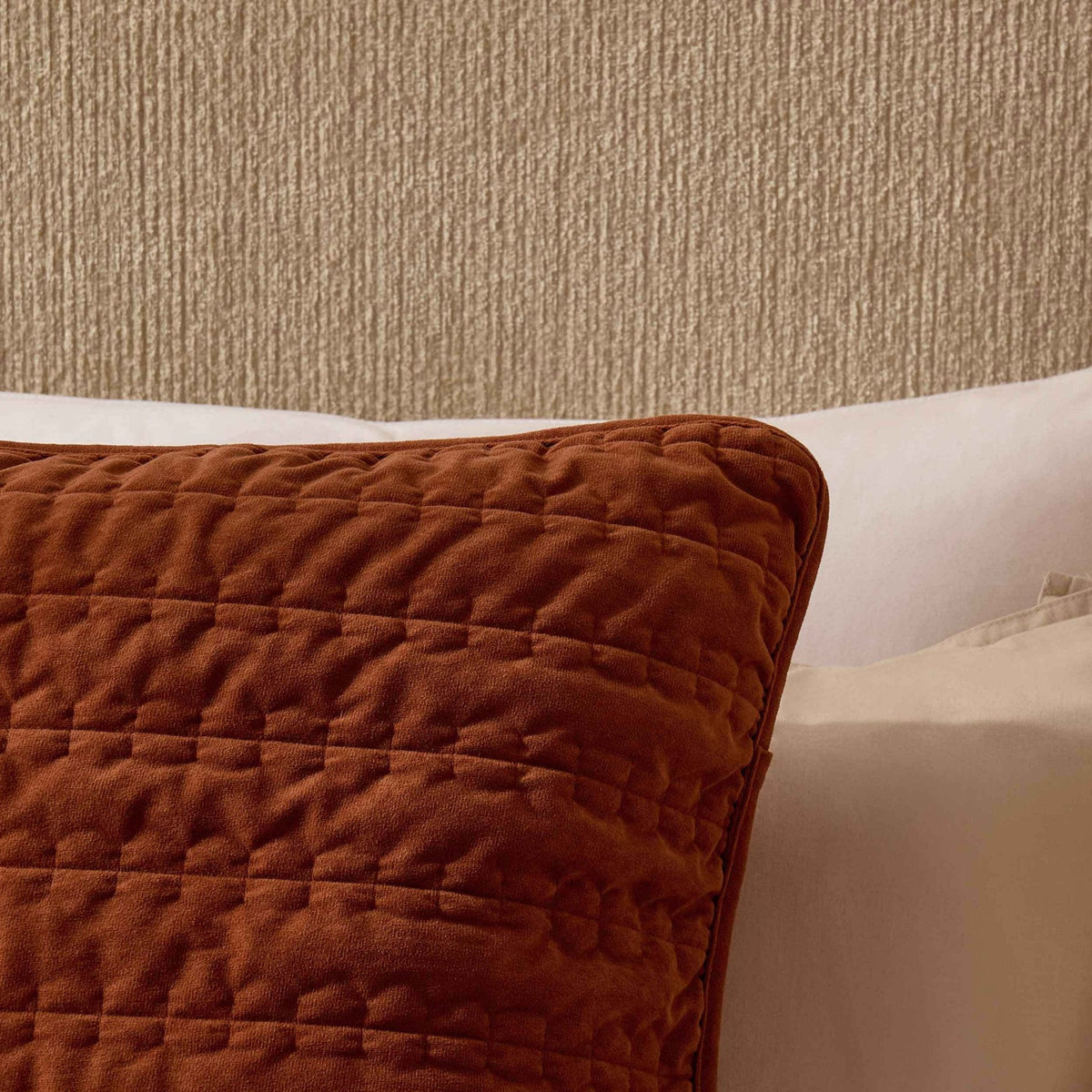Dusklia - Bavaro Velvet Quilted Stitch Detail Cushion Cover - Burnt Orange
