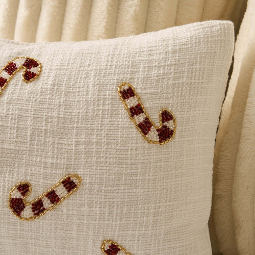 Housse de coussin de Noël en canne de sucre perlée - Blanc