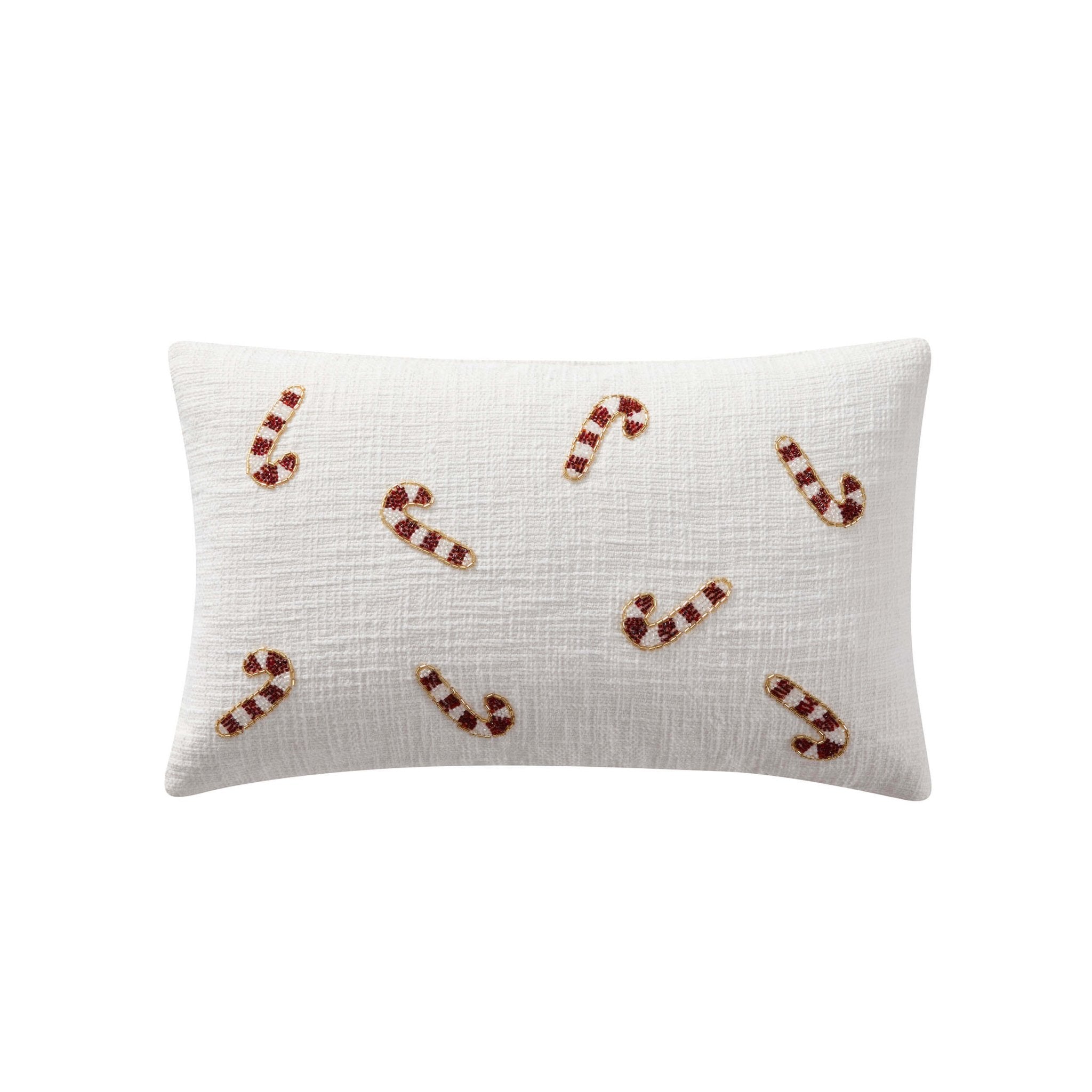Housse de coussin de Noël en forme de canne à sucre perlée - Blanche