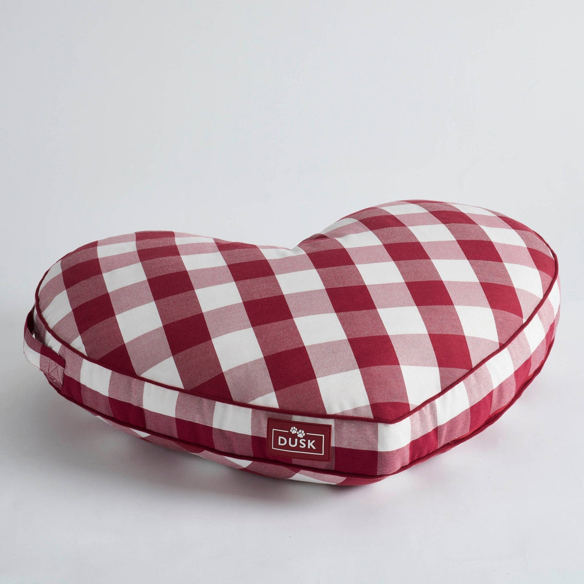Dusklia - Beau Gingham Love Heart Dog Bed - White/Red