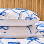 Dusklia - Bella 100% Cotton Tufted Bows Duvet Cover & Pillowcase Set - Light Cornflower
