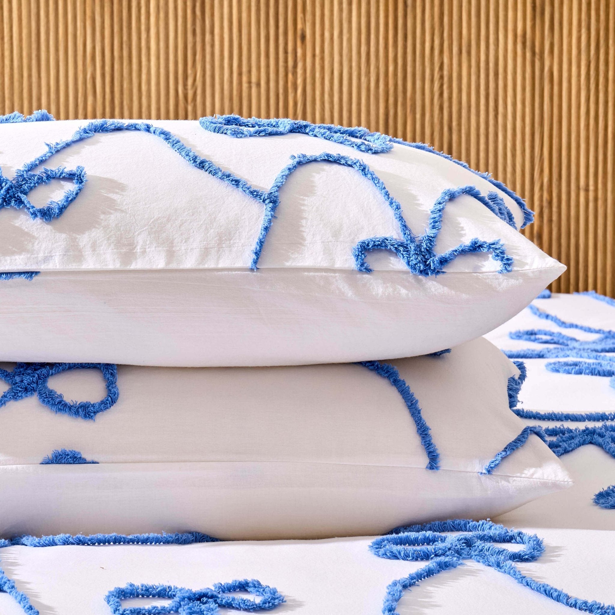 Dusklia - Bella 100% Cotton Tufted Bows Duvet Cover & Pillowcase Set - Light Cornflower