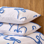 Dusklia - Bella 100% Cotton Tufted Bows Duvet Cover & Pillowcase Set - Light Cornflower