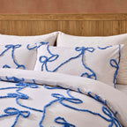 Dusklia - Bella 100% Cotton Tufted Bows Duvet Cover & Pillowcase Set - Light Cornflower