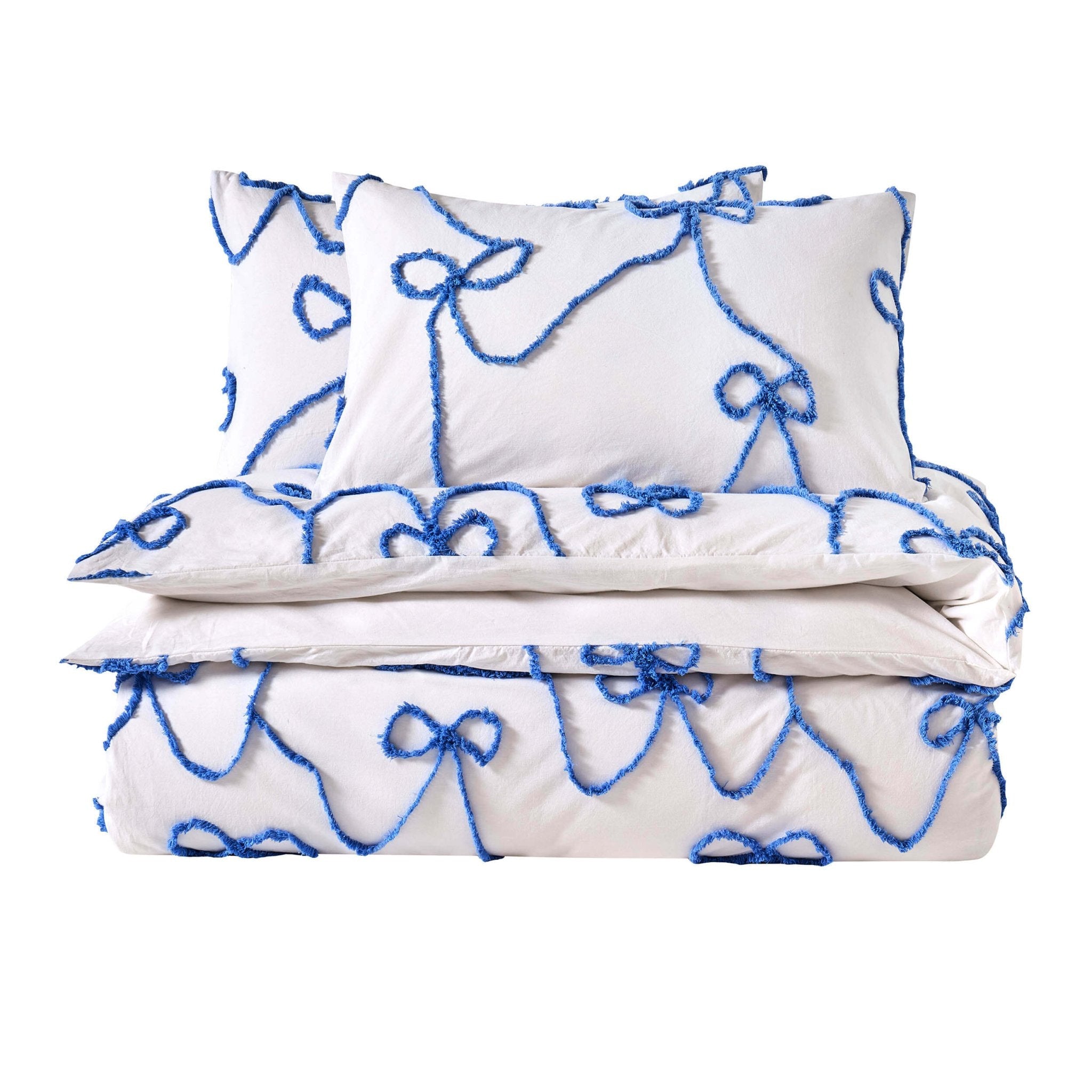 Dusklia - Bella 100% Cotton Tufted Bows Duvet Cover & Pillowcase Set - Light Cornflower