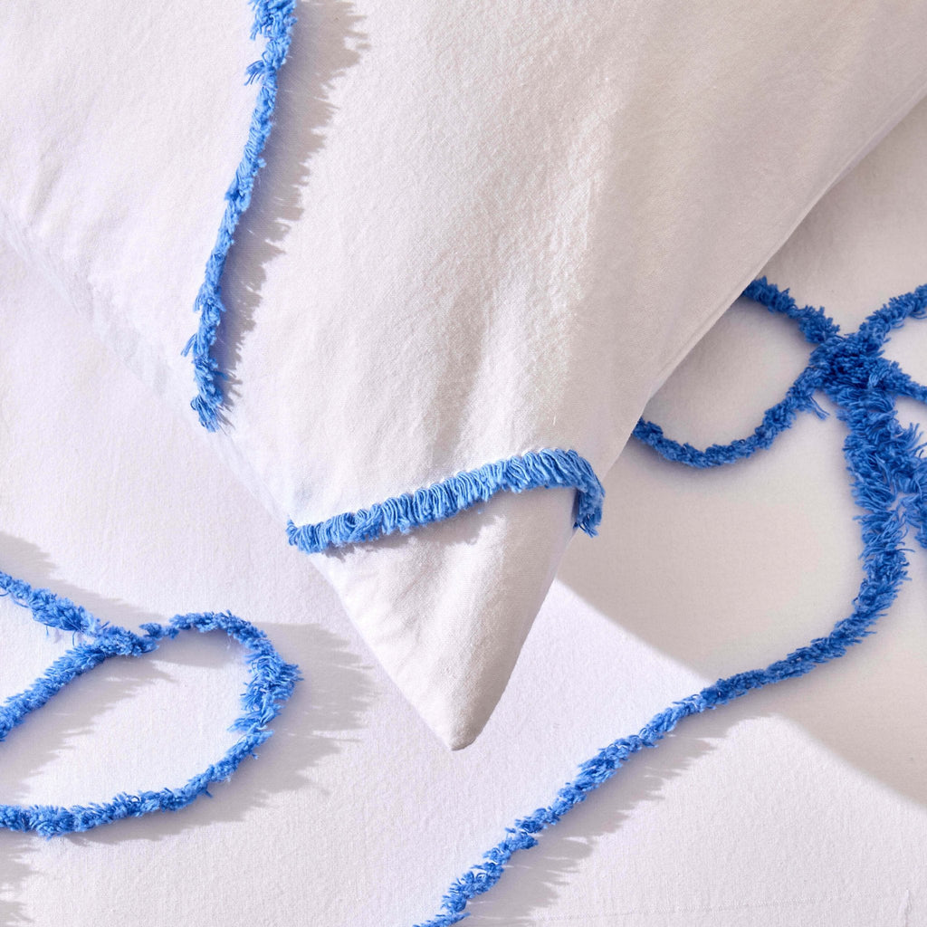 Dusklia - Bella 100% Cotton Tufted Bows Duvet Cover & Pillowcase Set - Light Cornflower