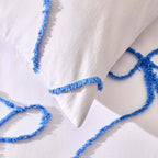 Dusklia - Bella 100% Cotton Tufted Bows Duvet Cover & Pillowcase Set - Light Cornflower