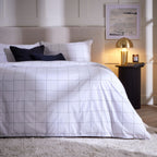 Dusklia - Bergen 200 Thread Count Duvet Cover & Pillowcase Set - Piped Check - White/Black