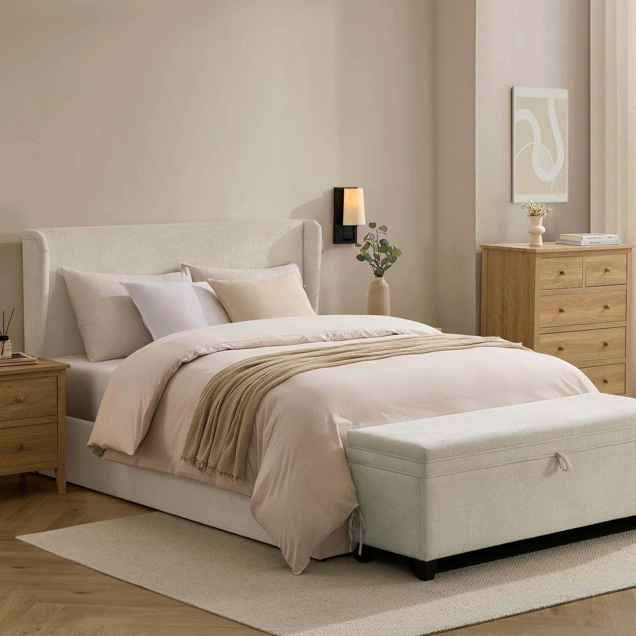 Dusklia - Berkeley Ottoman Storage Bed - Chenille Ecru
