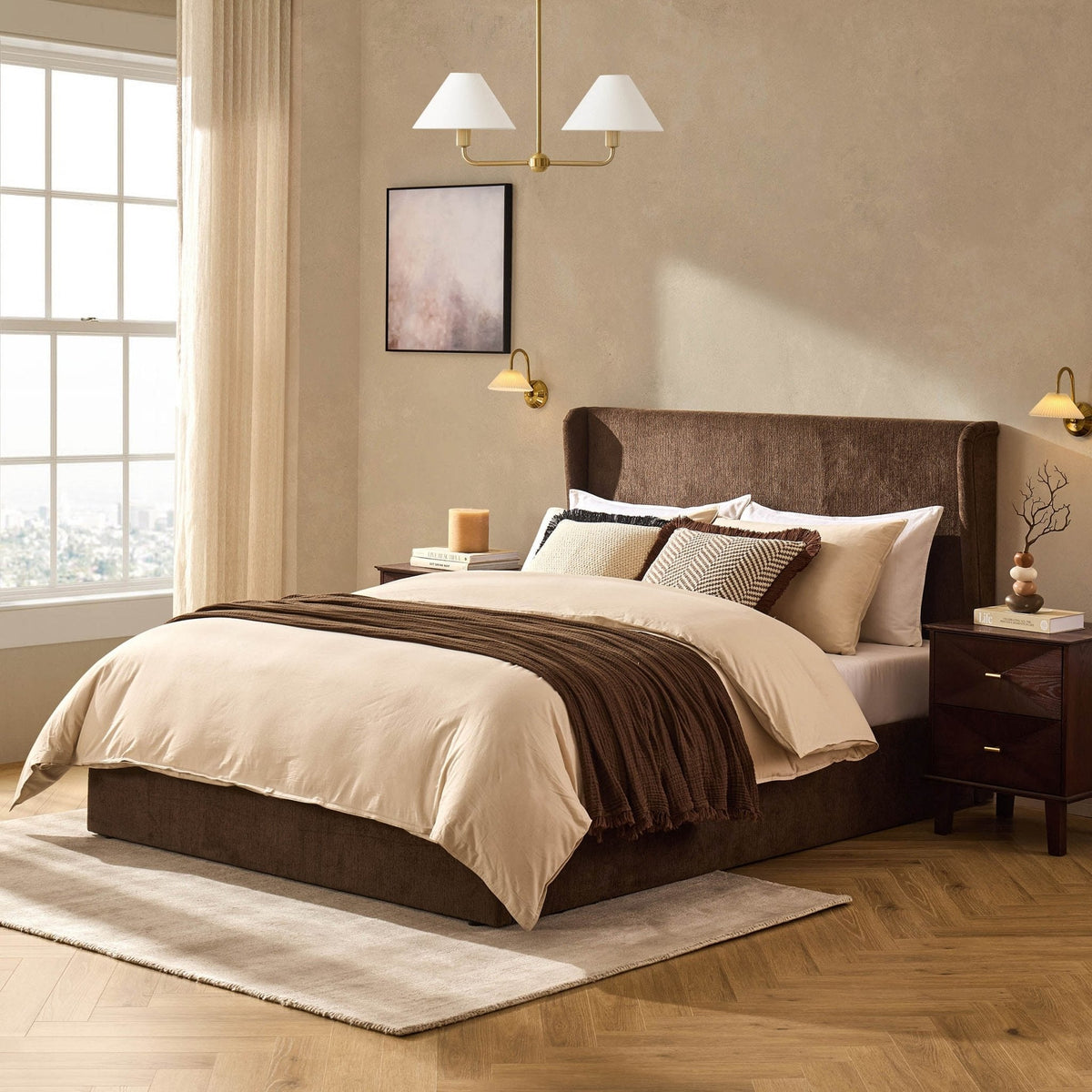 Dusklia - Brianna Concave 2 Drawer Bedside Table - Walnut
