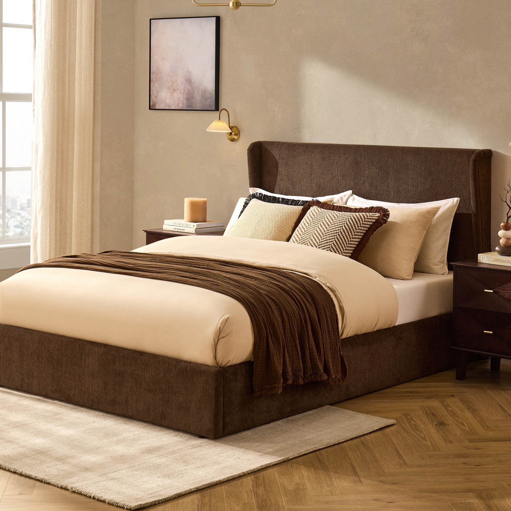 Dusklia - Berkeley Ottoman Storage Bed - Textured Cappuccino