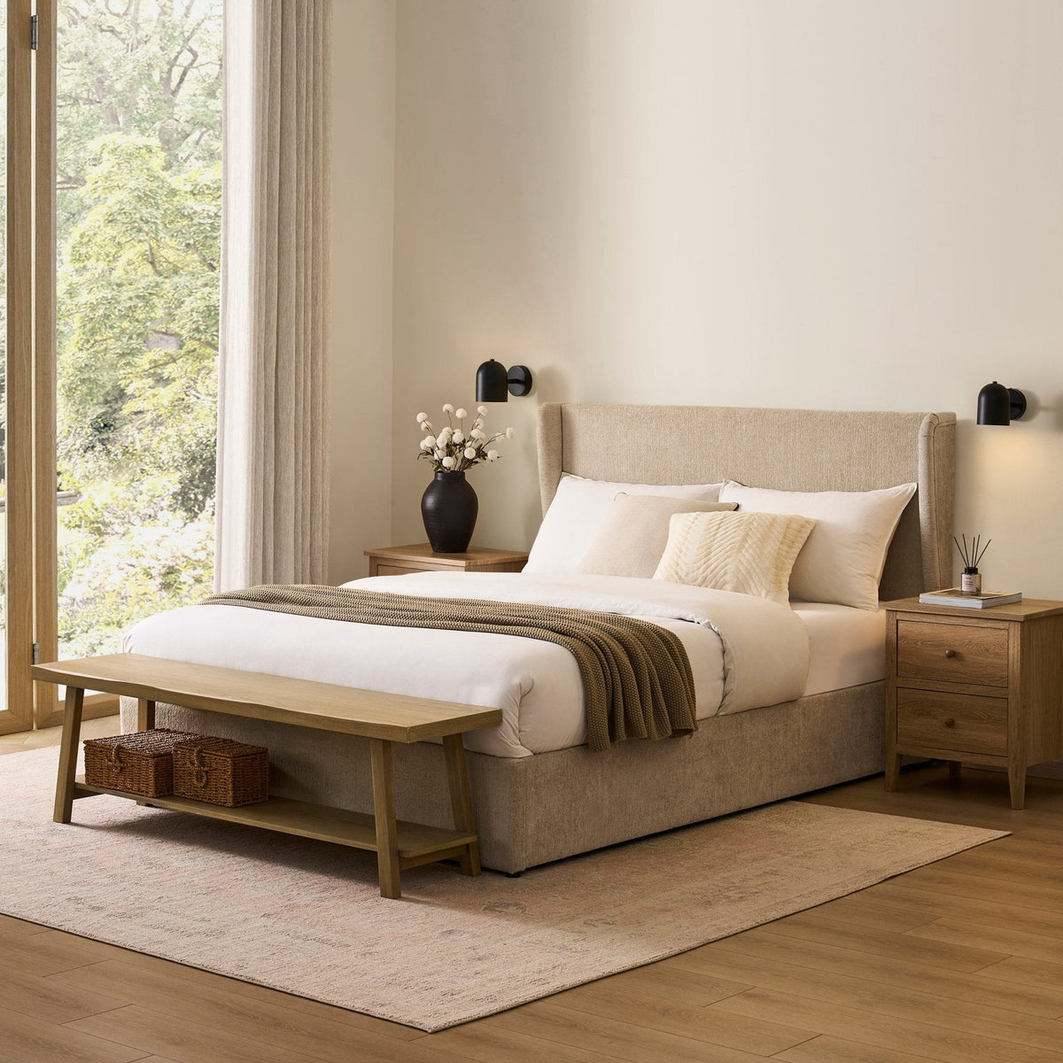 Dusklia - Berkeley Ottoman Storage Bed - Textured Oatmeal