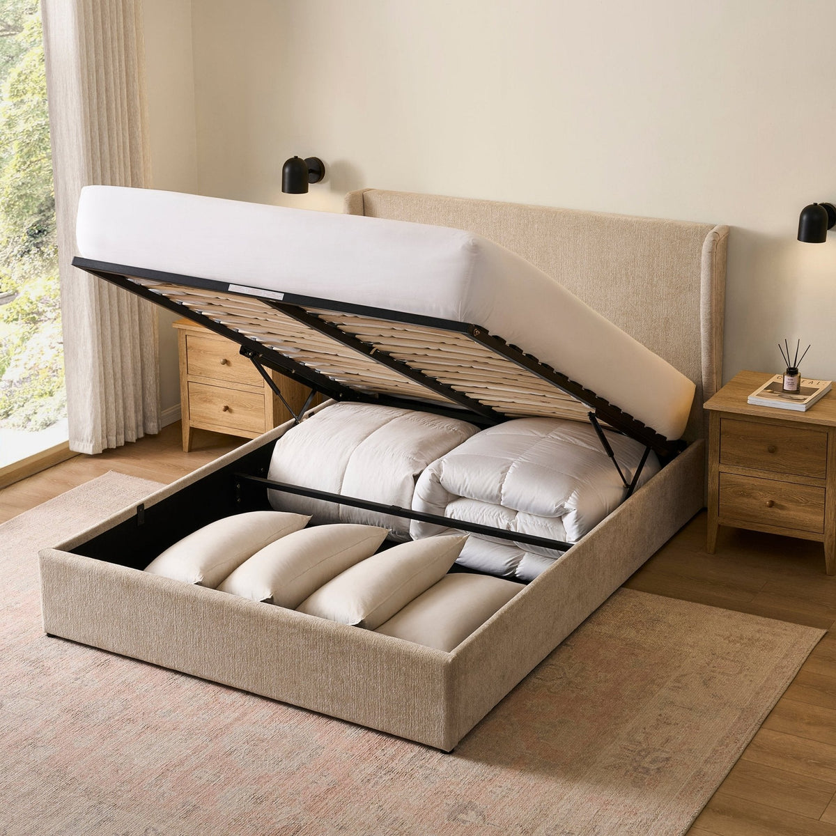 Dusklia - Berkeley Ottoman Storage Bed - Textured Oatmeal