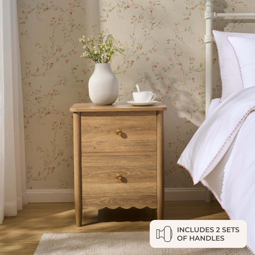 Dusklia - Betty 2 Drawer Bedside Table - Light Wood
