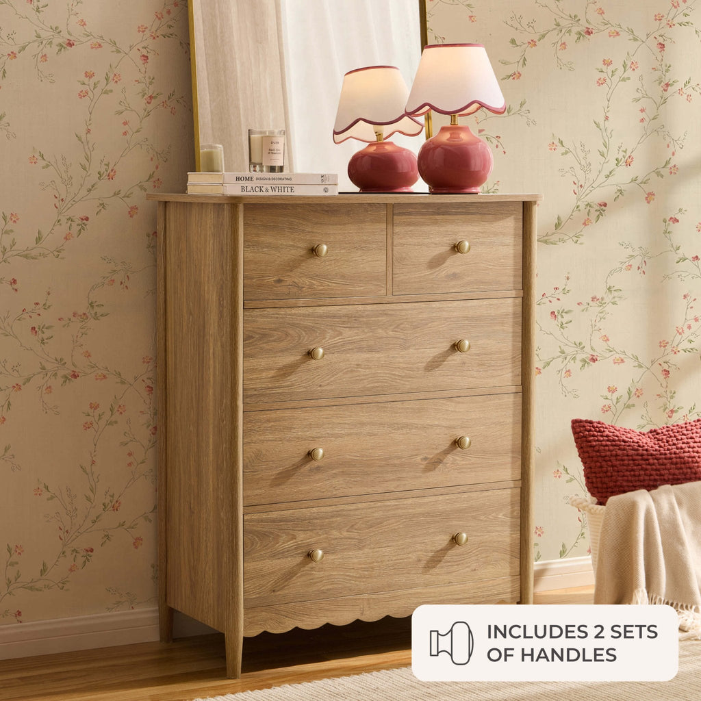 Dusklia - Betty 5 Drawer Chest - Light Wood