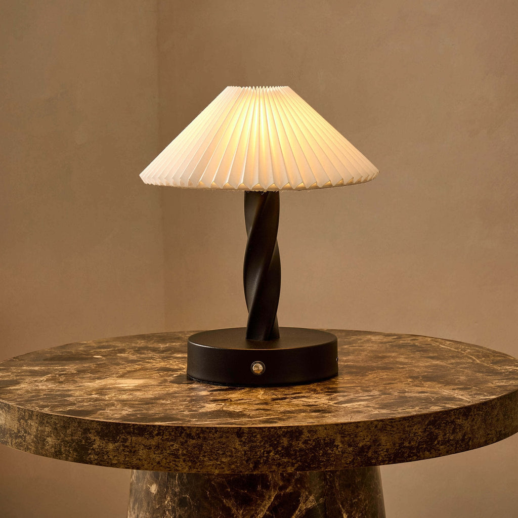 Dusklia - Birdie Rechargeable Pleated Table Lamp - Black/ White