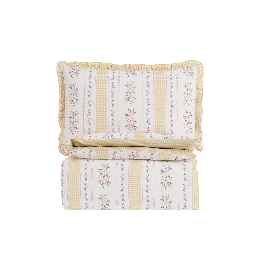 Dusklia - Bobbie 100% Cotton Floral Gingham Reversible Duvet Cover & Pillowcase set - Yellow