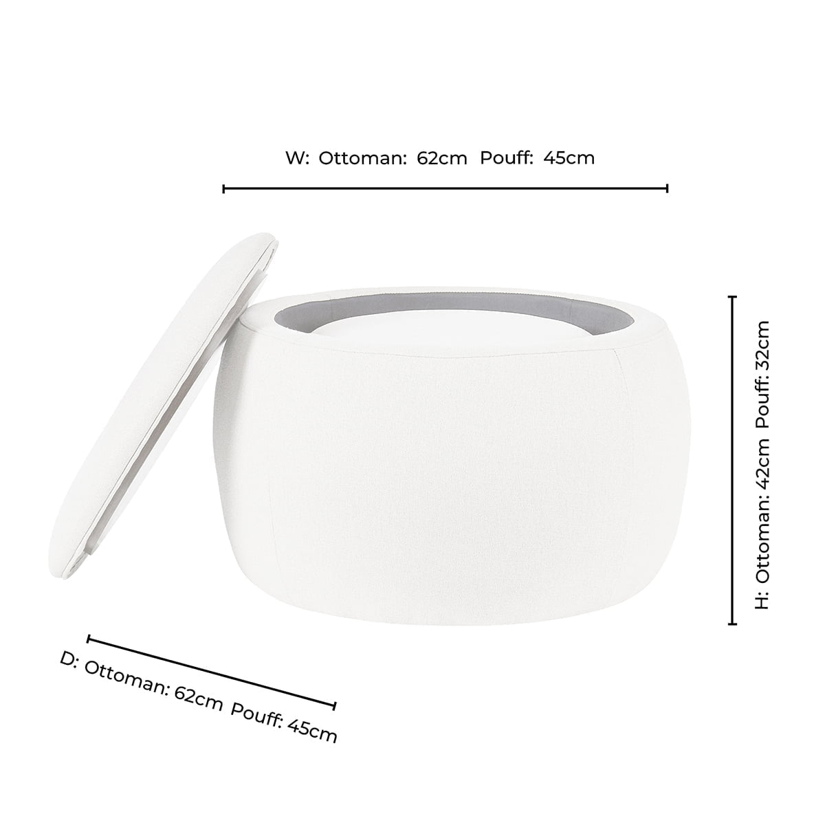 Dusklia - Bodhi Ottoman Storage Pouffe Set - Oatmeal