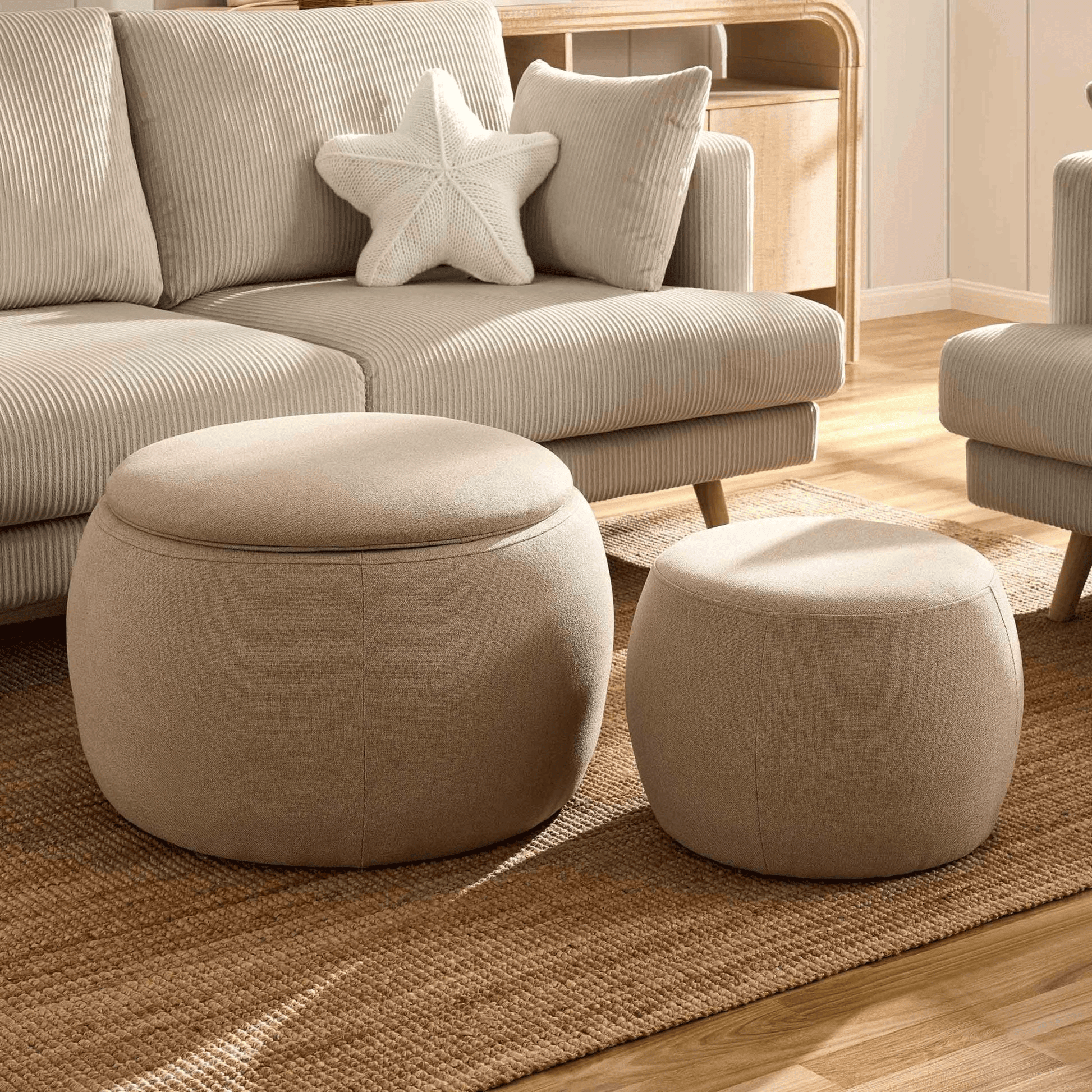 Dusklia - Bodhi Ottoman Storage Pouffe Set - Oatmeal