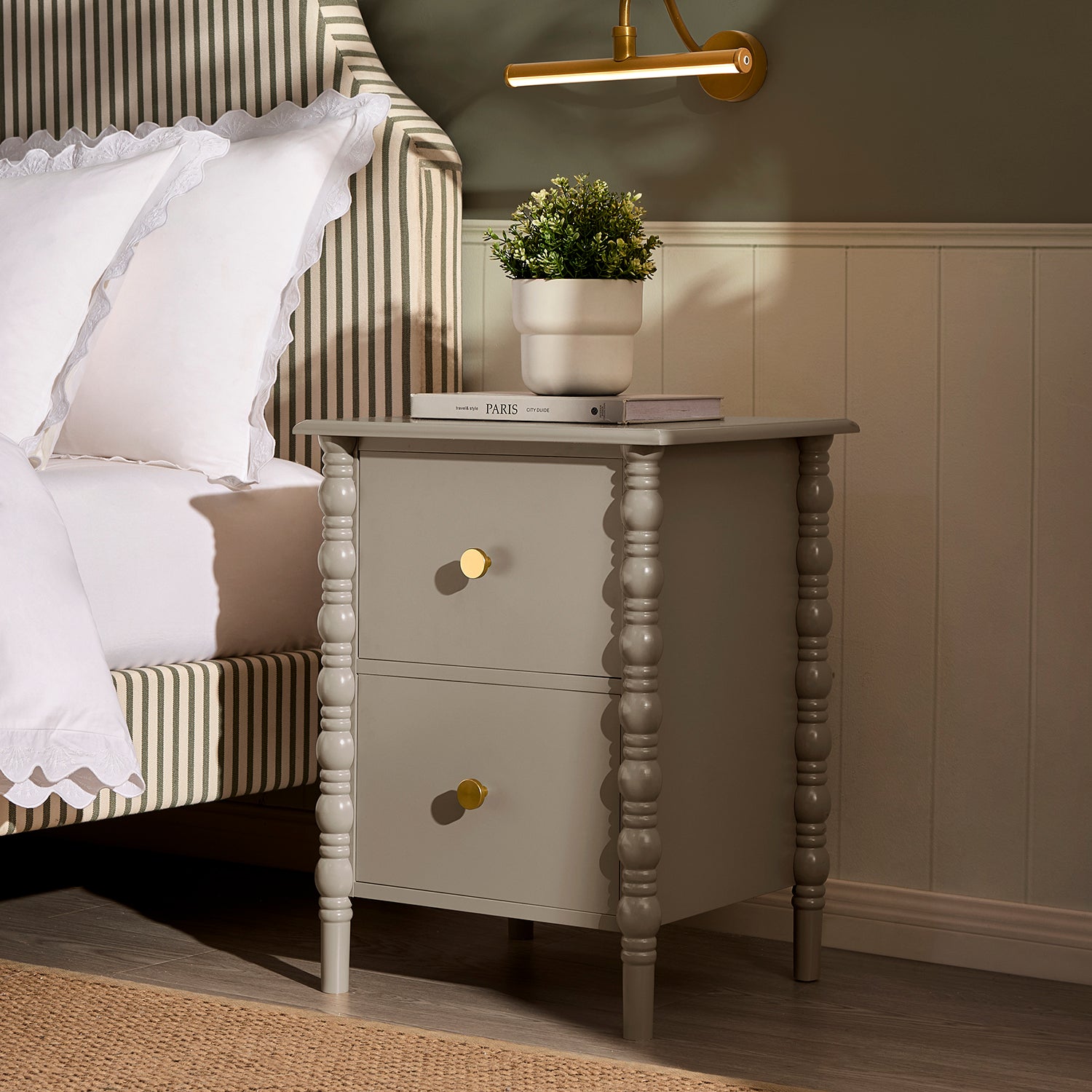 Dusklia - Bonnie Bobbin 2 Drawer Bedside Table - Taupe