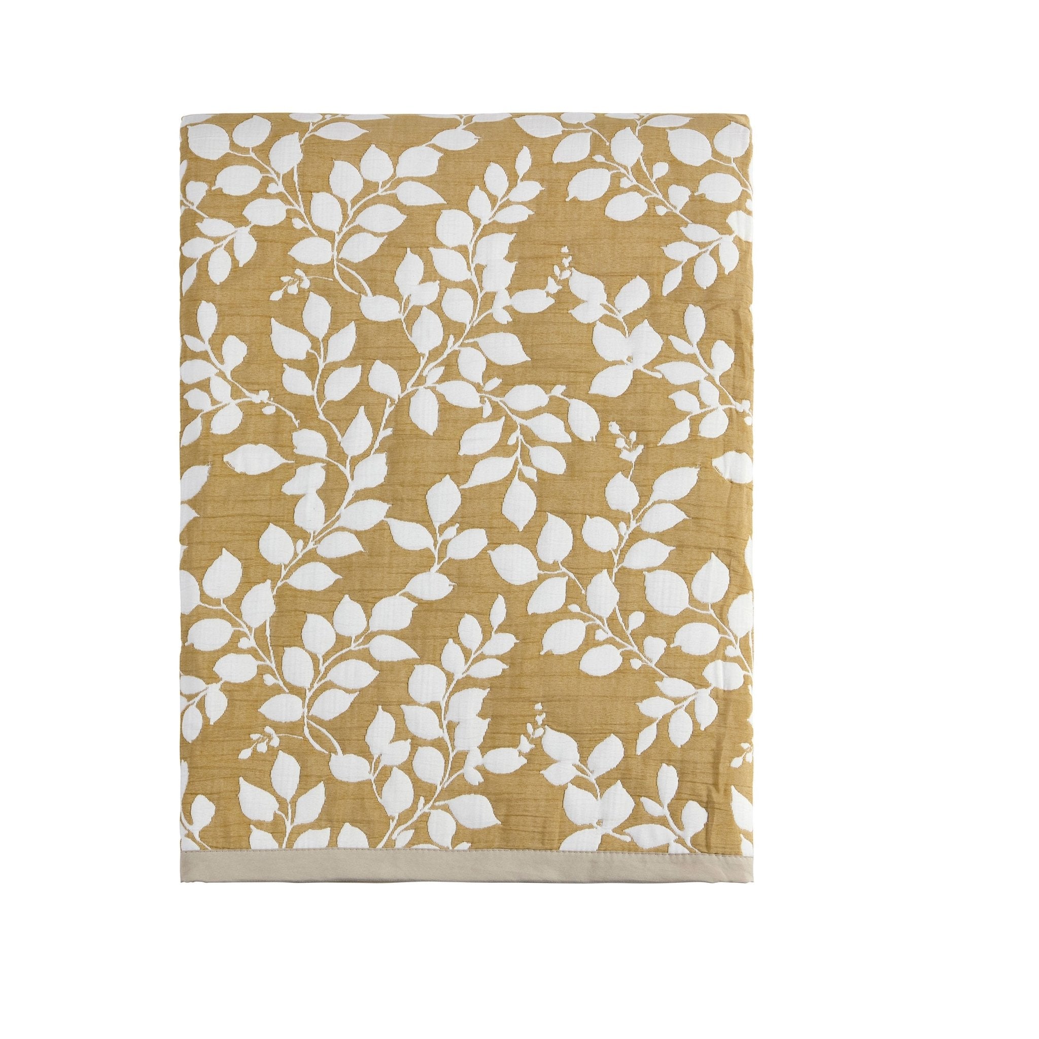 Dusklia - Bordeaux Contrast Floral Matelasse Bedspread - Mustard