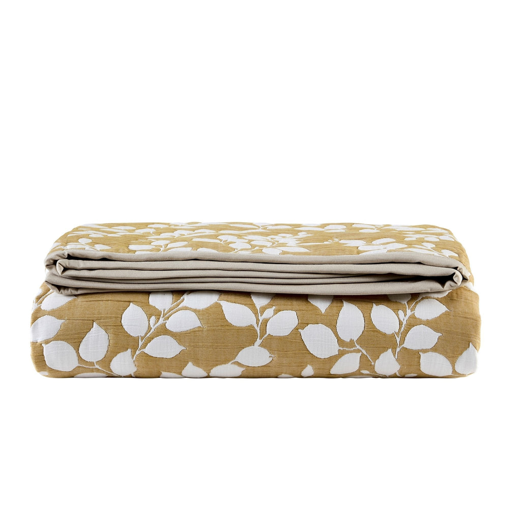 Dusklia - Bordeaux Contrast Floral Matelasse Bedspread - Mustard