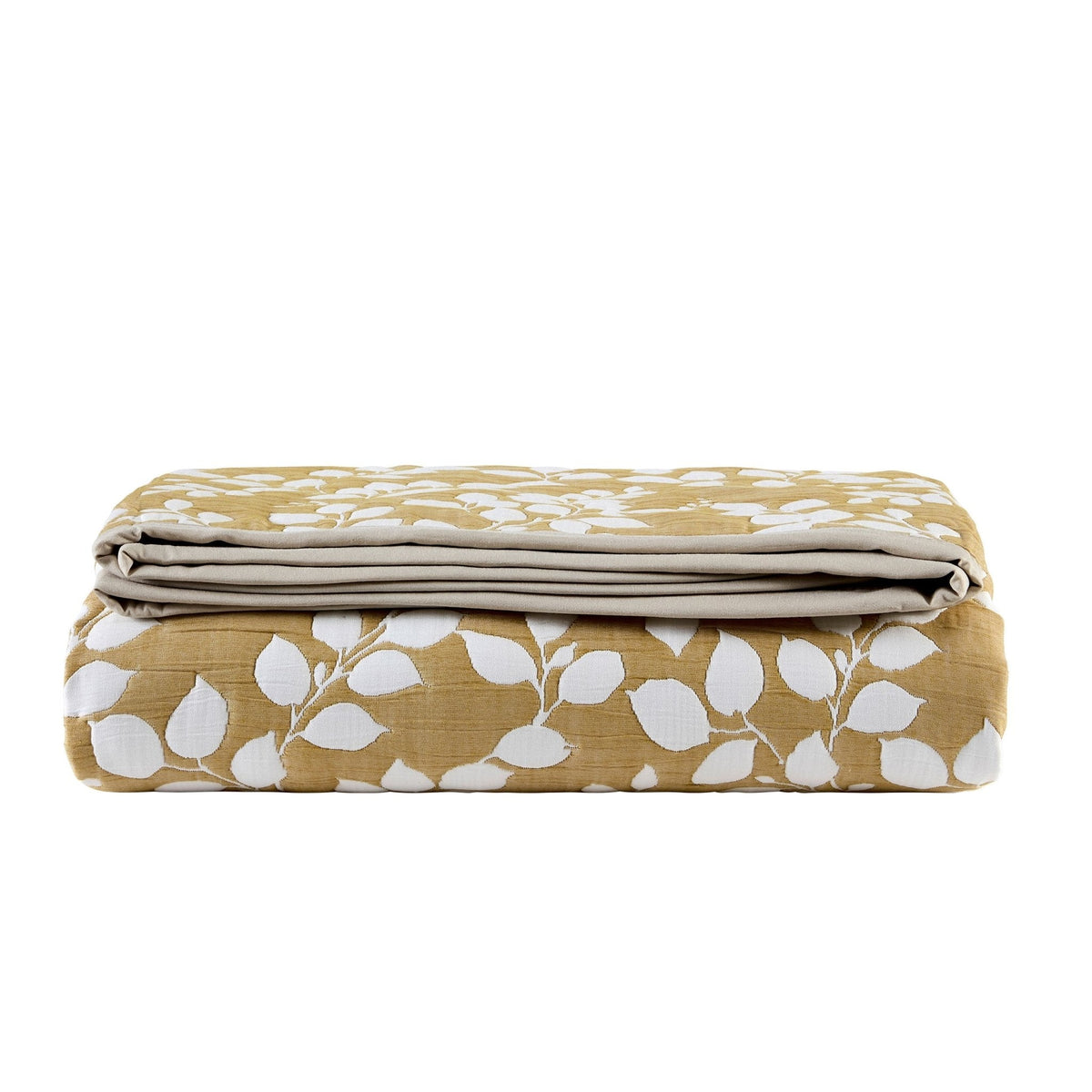 Dusklia - Bordeaux Contrast Floral Matelasse Bedspread - Mustard