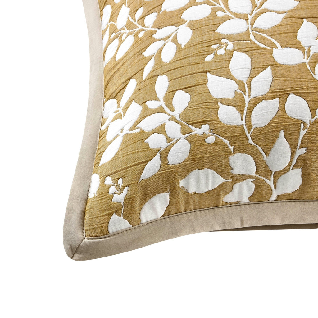 Dusklia - Bordeaux Contrast Floral Matelasse Cushion Cover - Mustard