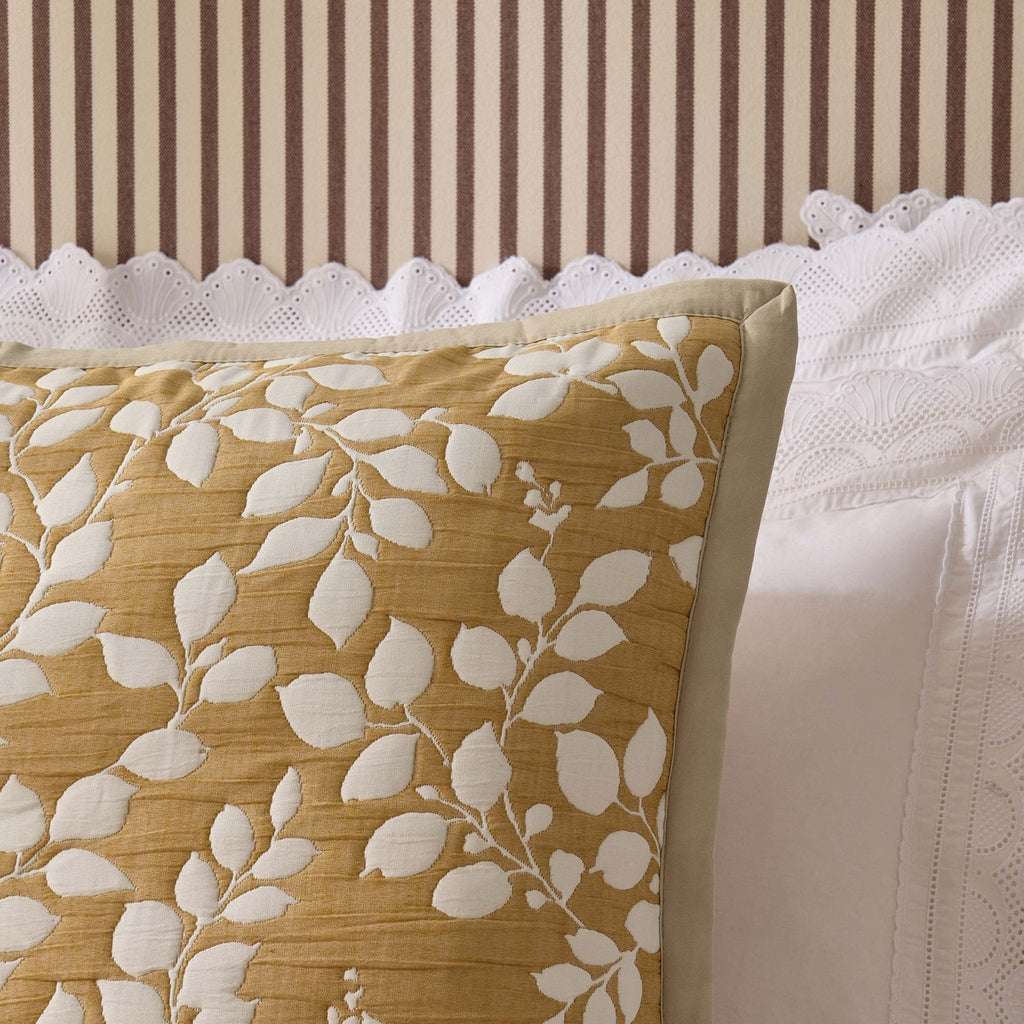 Dusklia - Bordeaux Contrast Floral Matelasse Cushion Cover - Mustard