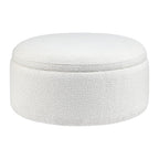 Dusklia - Stockton Boucle Round Storage Pouffe - Off White
