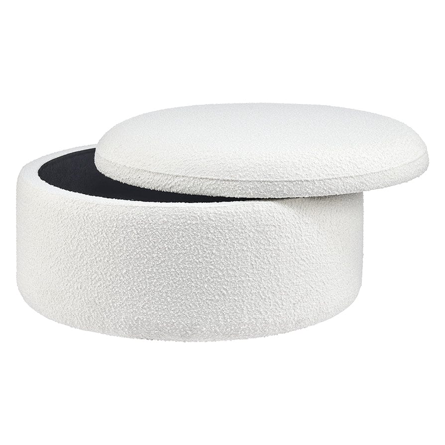 Dusklia - Stockton Boucle Round Storage Pouffe - Off White