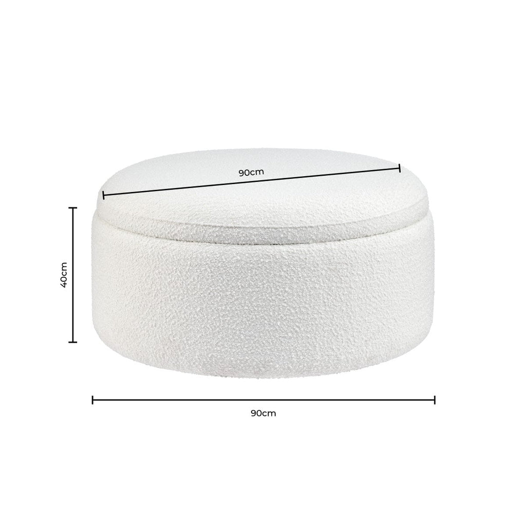 Dusklia - Stockton Boucle Round Storage Pouffe - Off White