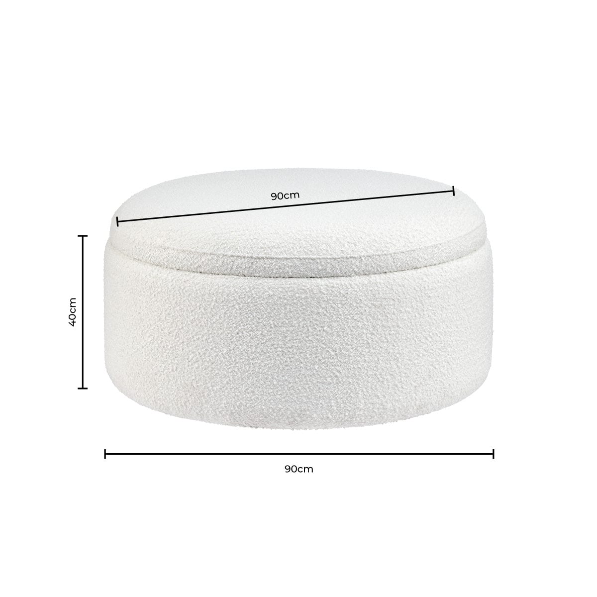 Dusklia - Stockton Boucle Round Storage Pouffe - Off White