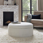 Dusklia - Stockton Boucle Round Storage Pouffe - Off White