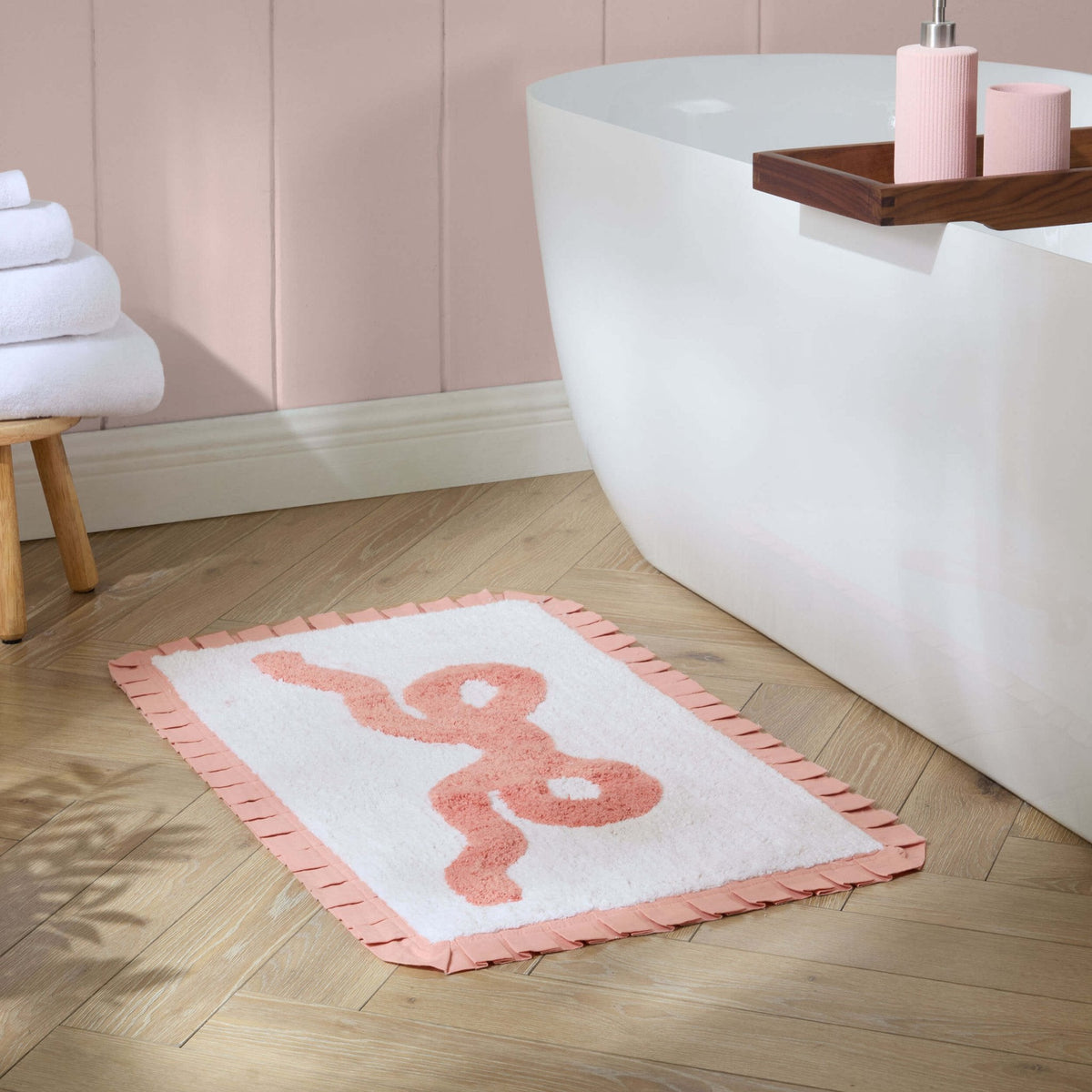 Dusklia - Bow Tufted Bath Mat - Pink/White