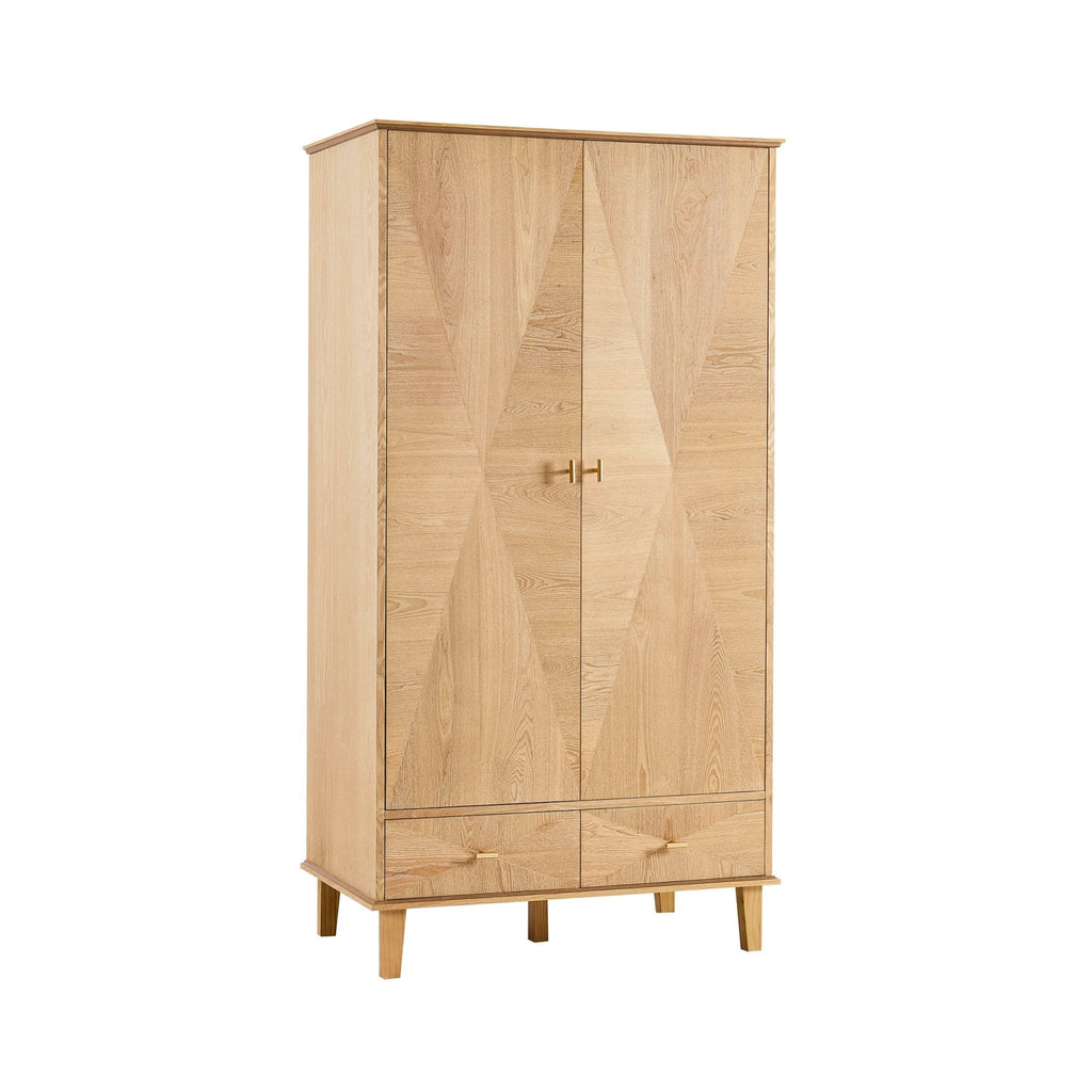 Dusklia - Brianna Concave 2 Door Wardrobe with Drawers - Light Wood