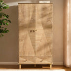 Dusklia - Brianna Concave 2 Door Wardrobe with Drawers - Light Wood