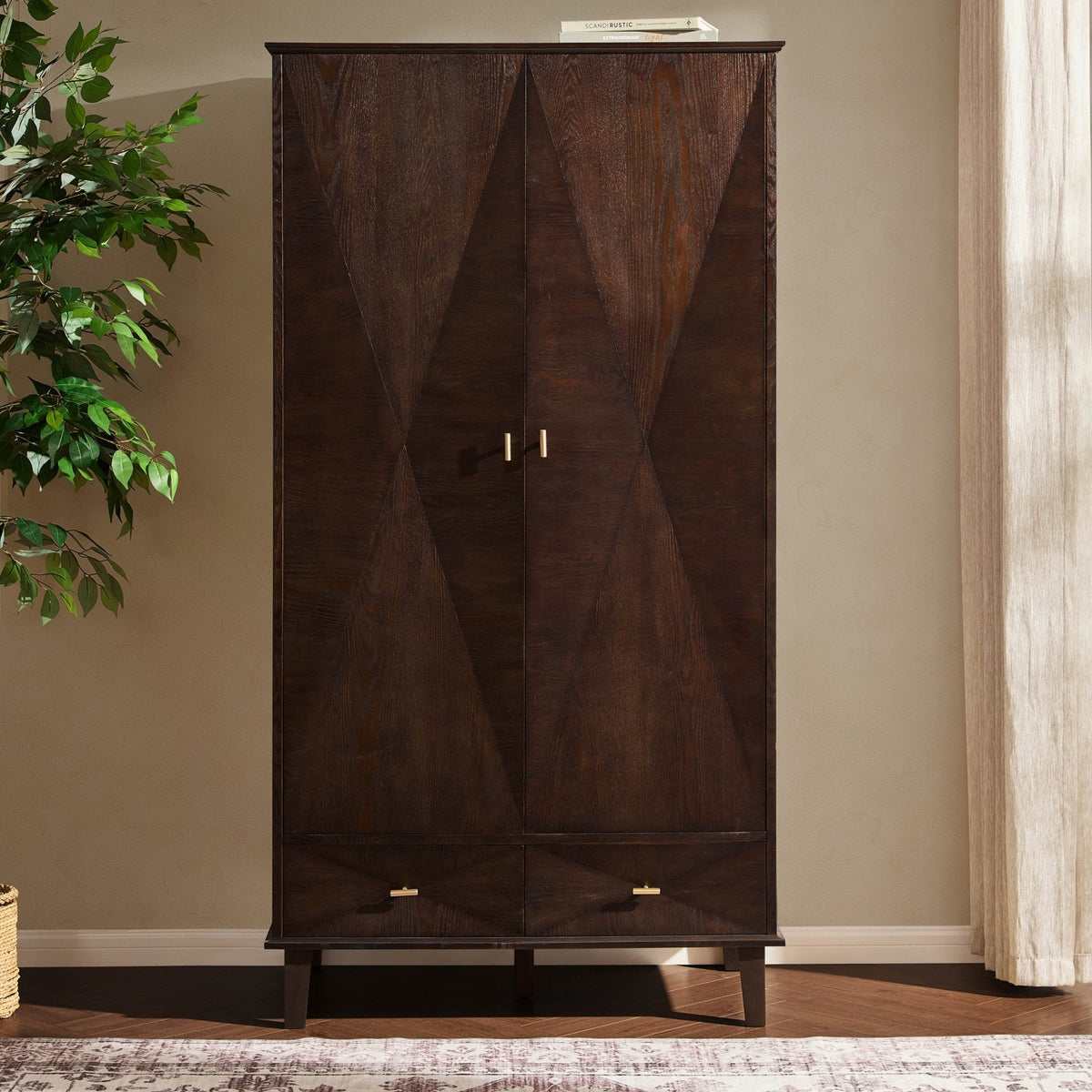 Dusklia - Brianna Concave 2 Door Wardrobe with Drawers - Walnut