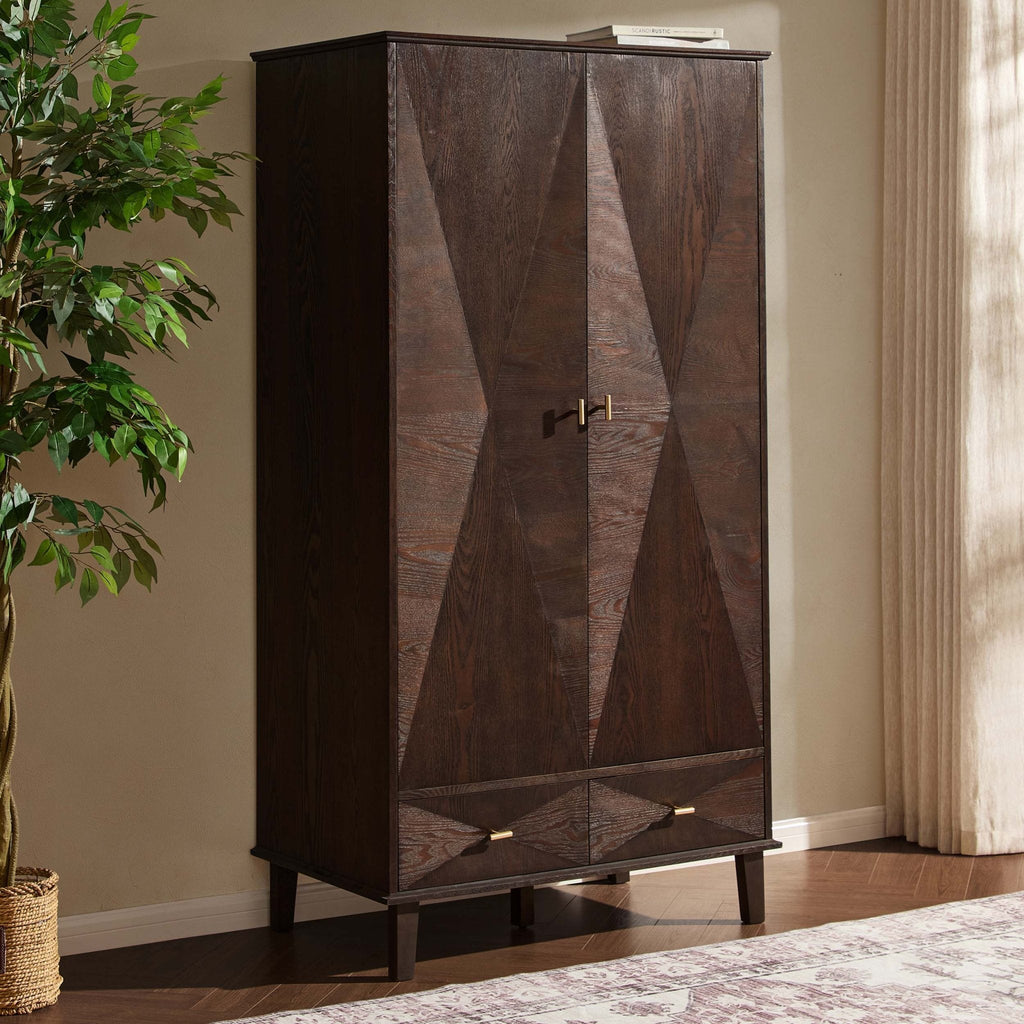 Dusklia - Brianna Concave 2 Door Wardrobe with Drawers - Walnut